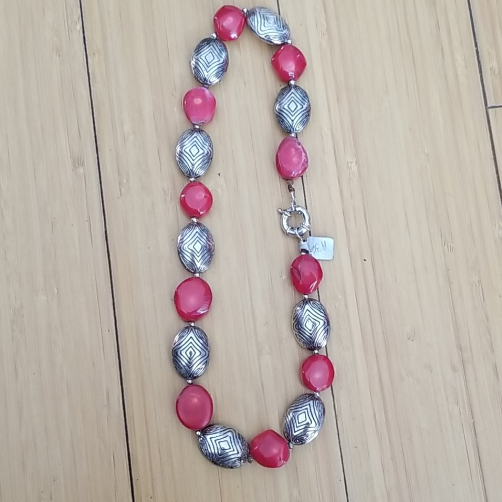 Silver carved with natural Corals necklace